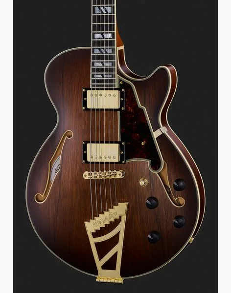DAngelico Deluxe SS Satin Brown Burst, yksityiskohta 4