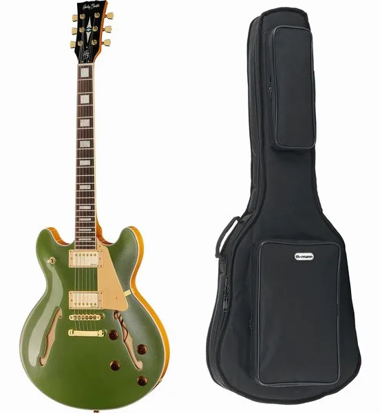 Harley Benton HB-35Plus Metallic Gree w/Bag edestä