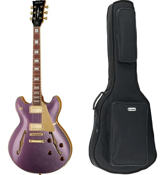 Harley Benton HB-35Plus Metallic Plum w/Bag edestä