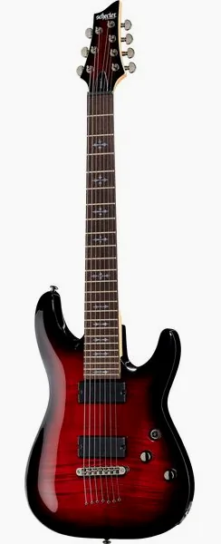 Schecter Demon-7 Crimson Red Burst edestä